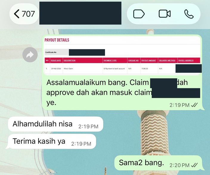 Bukti Pembayaran Minor Claim RM7,198.30