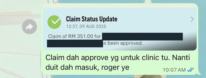 Tuntutan Rawatan Klinik RM351.00 Diluluskan